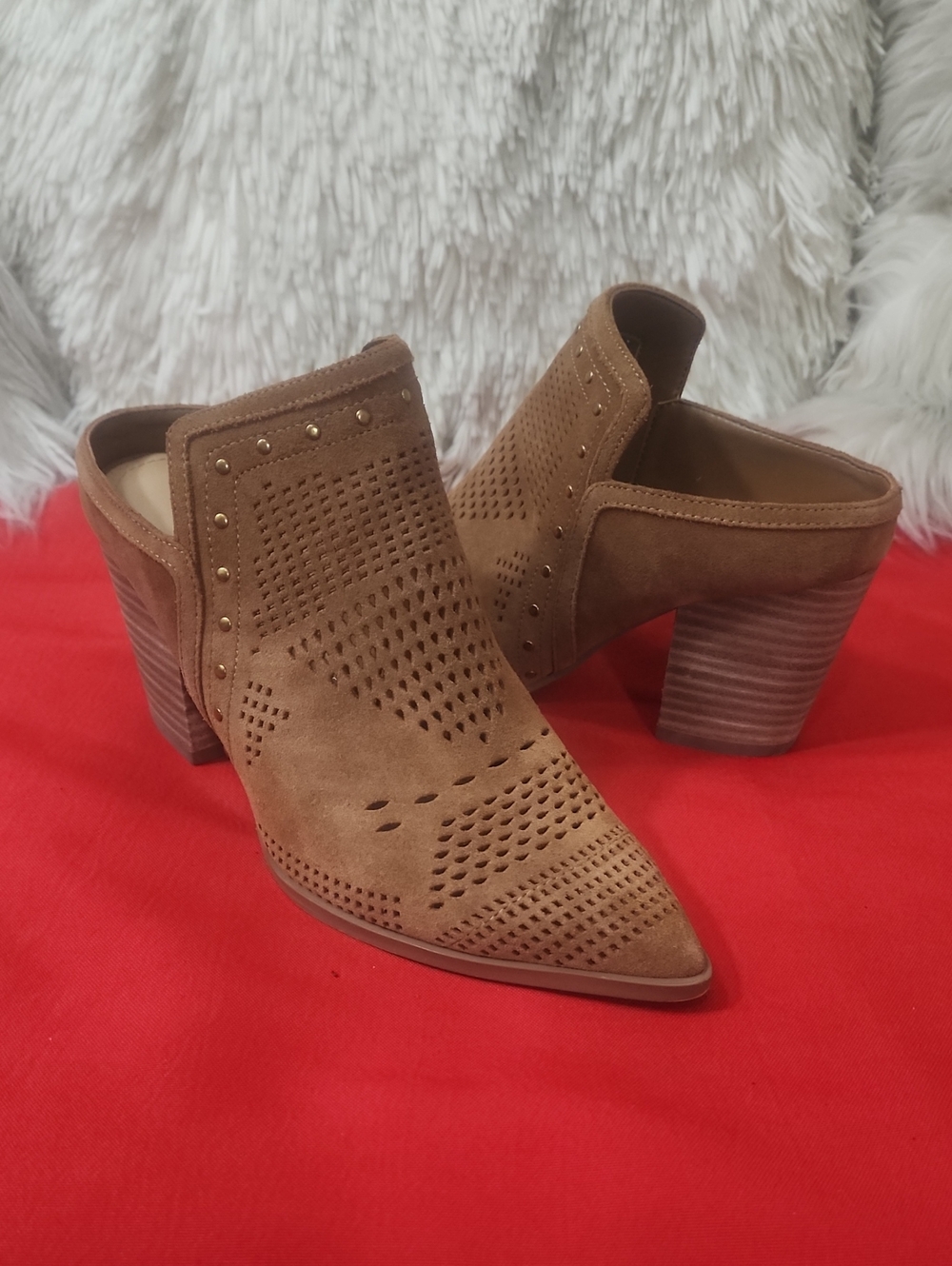 Gibson Latimer Brown Suede Perforated Mule Heels